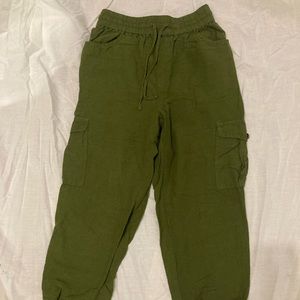 Madewell Green Cargo Linen Crop Pants